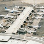 Aircraft parked at airport terminal gates