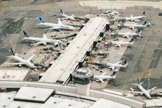 Aircraft parked at airport terminal gates