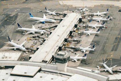 Aircraft parked at airport terminal gates