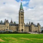 Parliament building in Ottawa under an overcast sky