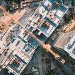 An aerial view of an apartment building under construction