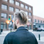 A man walking along a downtown street in Red Deer, Alberta