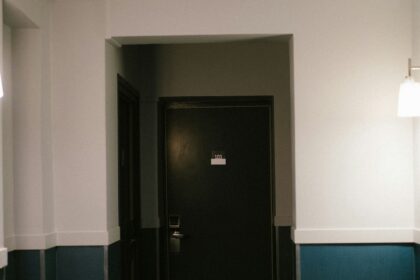 Closed bedroom doors along a narrow upstairs hallway