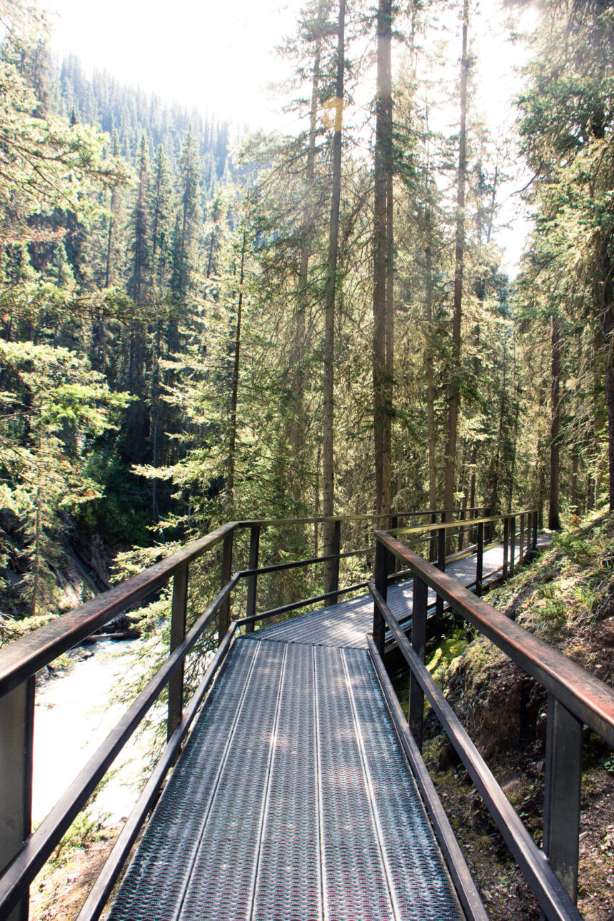 The catwalk bolted to the canyon wall above Johnston Creek at Johnston Canyon, Banff National Park