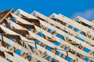 Roof trusses on a new house under construction