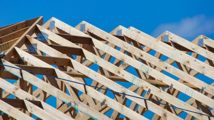 Roof trusses on a new house under construction