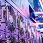 Close up of cooling fans on server equipment in a data centre