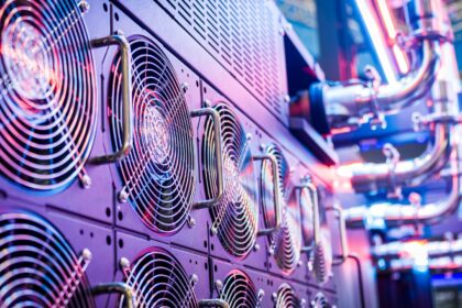 Close up of cooling fans on server equipment in a data centre