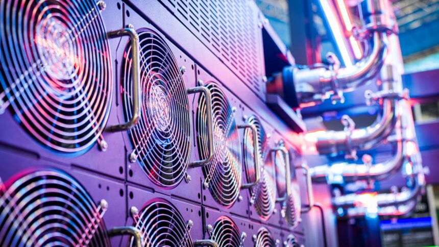Close up of cooling fans on server equipment in a data centre