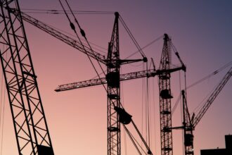 Tower cranes over a major construction site