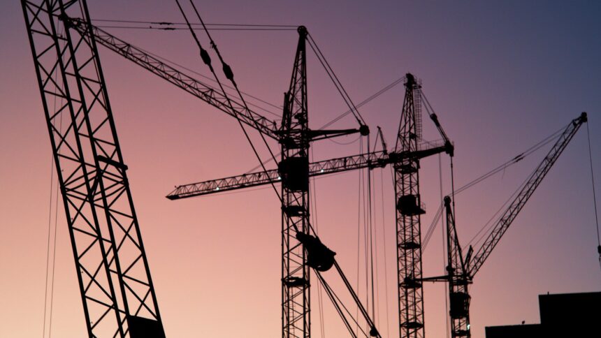 Tower cranes over a major construction site