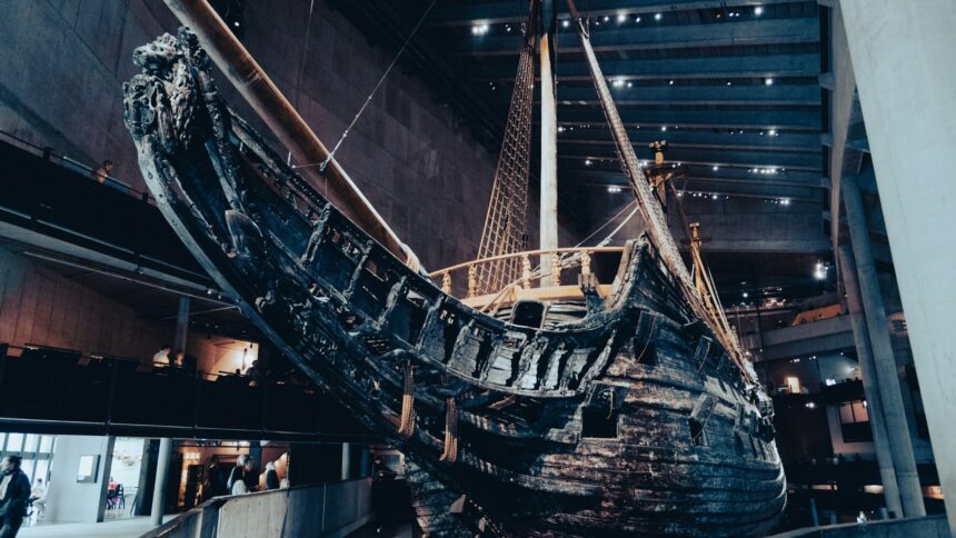 The warship Vasa on display in its museum hall in Stockholm, Sweden
