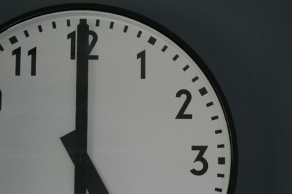 A close-up of a wall clock face